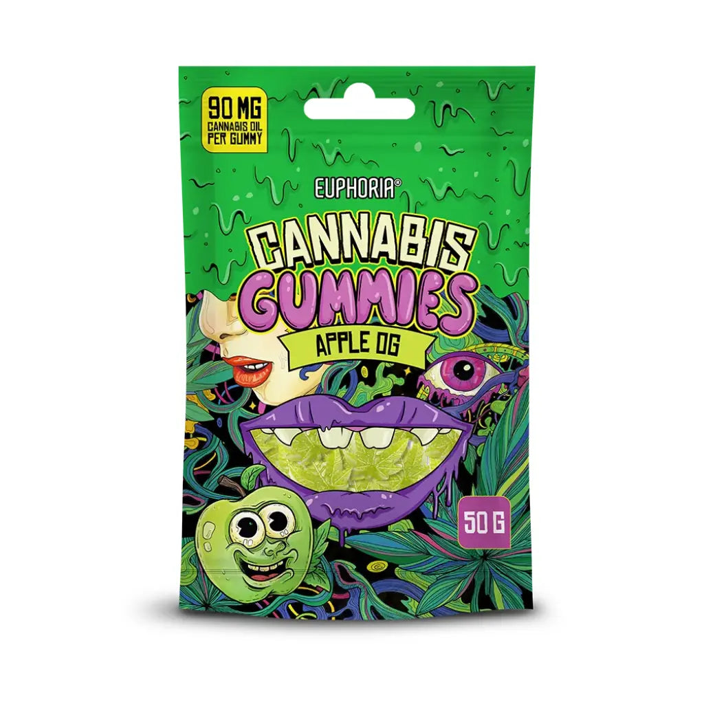 Caramelle gommose alla cannabis Euphoria Apple OG – gusto mela verde, vegane, 90 mg olio di cannabis