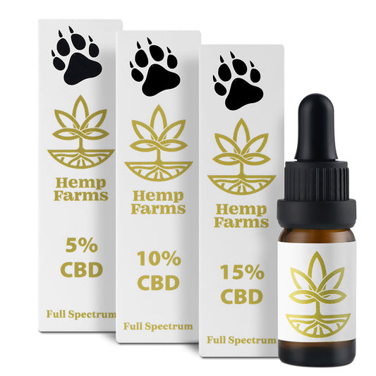 Olio CBD Hemp Farms per animali – 5%, 10%, 15% Full Spectrum