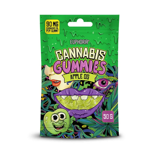 Caramelle gommose alla cannabis Euphoria Apple OG – gusto mela verde, vegane, 90 mg olio di cannabis