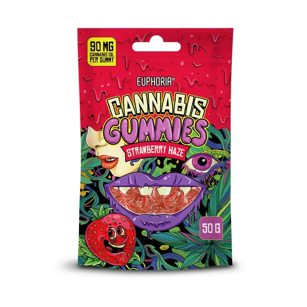 Caramelle gommose cannabis Euphoria Strawberry Haze, gusto fragola, senza THC